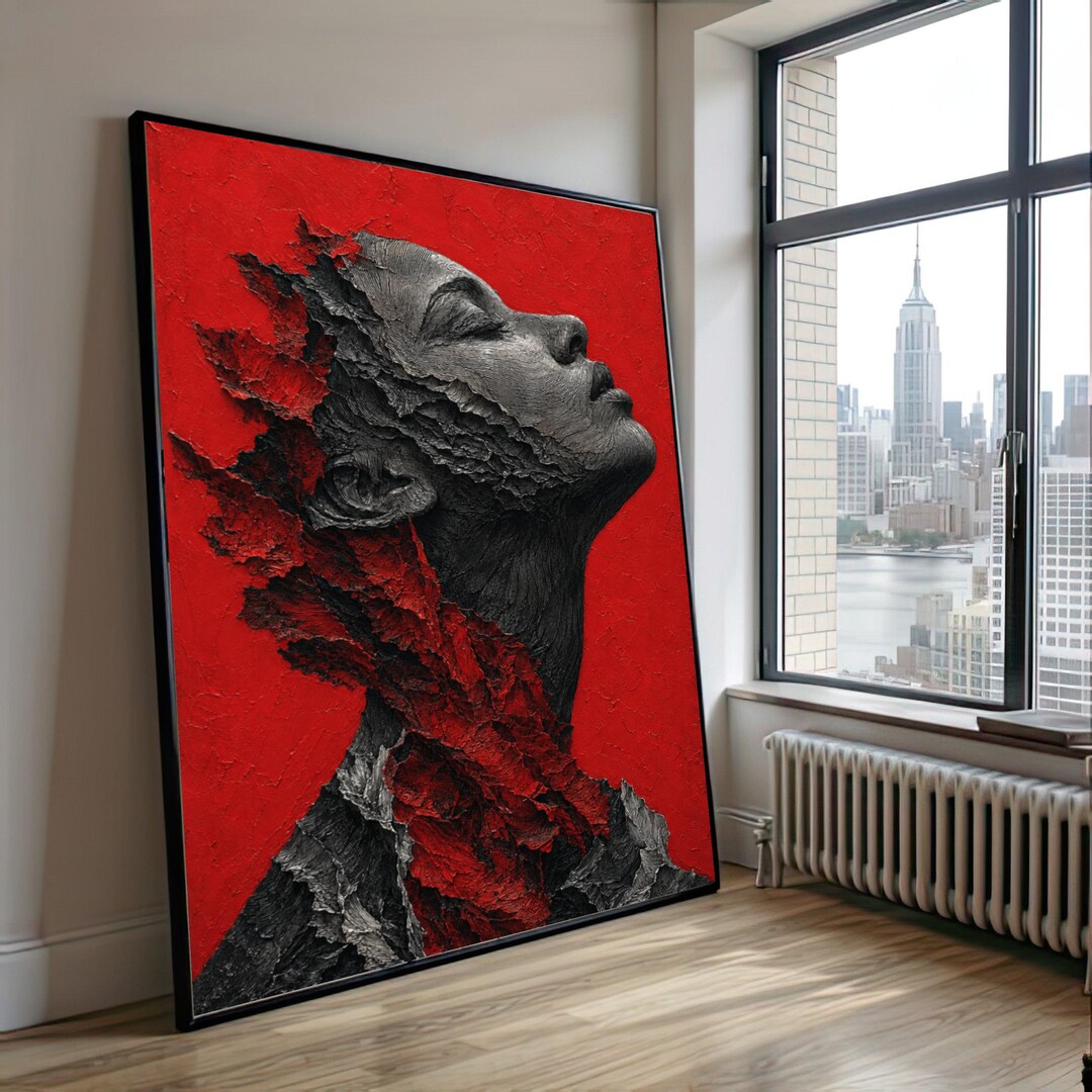 Abstract Woman Profile Canvas Wall Art, Red and Black Modern Face Art ...