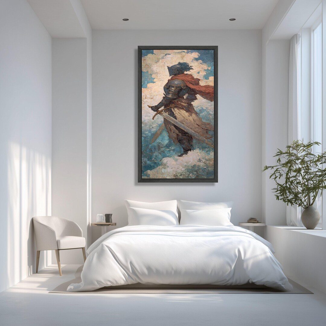 Medieval Knight With Sword Canvas Fantasy Warrior Wall Art Armor and ...