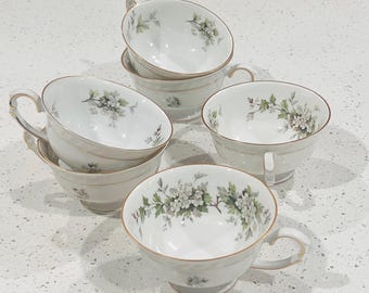 Vintage White teacups -Hawthorn pattern- Franconia-Krautheim