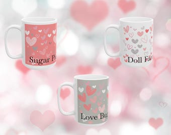 Hand-Drawn Hearts Ceramic Mug: Whimsical Doodlez Coffee Cup