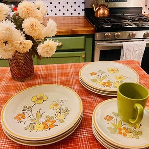 Orange flowers vintage dinner plates - Etsy 日本