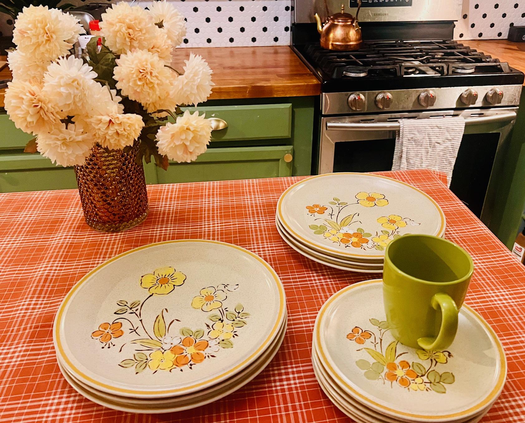 Orange flowers vintage dinner plates - Etsy 日本