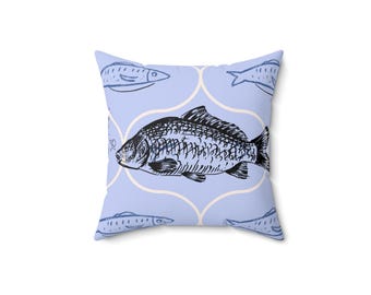 Oreiller marin poisson bleu clair | Décoration côtière moderne