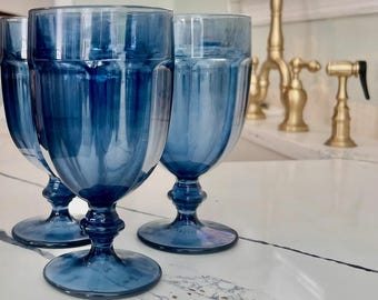 Vintage Libbey Duratuff Gibraltar Glasses- Blue Goblets- Sets