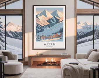 Poster di viaggio di Aspen – Arte murale minimalista invernale del Colorado