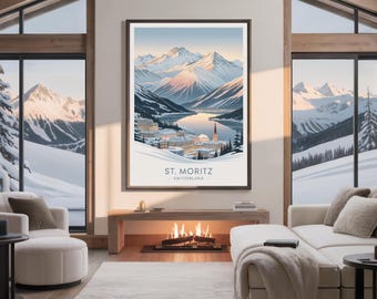 Poster di viaggio di St. Moritz – Arte minimalista invernale delle Alpi svizzere