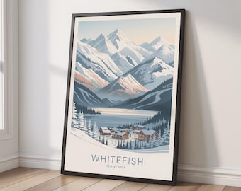 Poster di viaggio Whitefish – Arte murale minimalista invernale del Montana