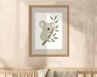 Stampa per cameretta di un koala addormentato – Arte minimalista con animali della giungla (PDF digitale)