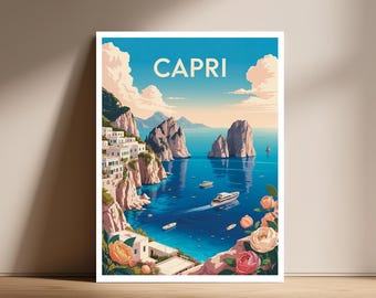 Poster di viaggio a Capri - Arte murale minimalista retrò della Costiera Amalfitana