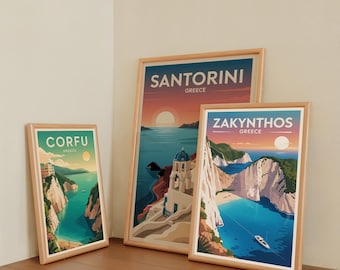 Poster di viaggio di Corfù, Grecia / Arte retrò dell'isola (PDF)
