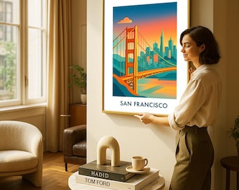 Stampa del Golden Gate Bridge: poster retrò di viaggio a San Francisco