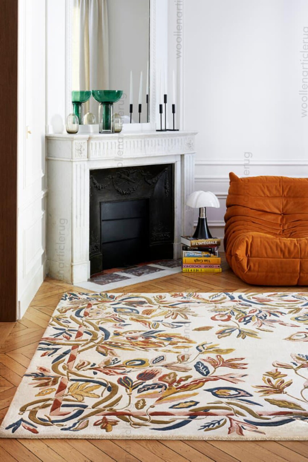 Pulse Border Rug Hand Tufted Wool Floral Border Rug Modern Botanical Frame Luxury Area ...