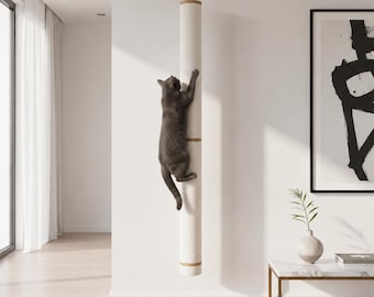 Hanging Scratching Cat Tree, Modern Tall Cat Climbing Tower, Floating Wooden Cat Scratching Post, Vertical Cat Walk, Sisal rope