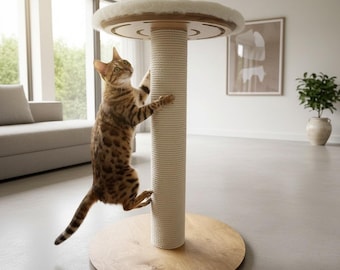 Aesthetic Wood Cat Tree with Platform, Modern Cat Tower for Living Room, Minimalist Wooden Cat Condo, Cat Scratching Post
