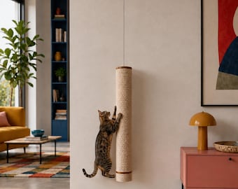 Hanging Scratching Cat Tree, Modern Tall Cat Climbing Tower, Floating Wooden Cat Scratching Post, Vertical Cat Walk, Sisal rope