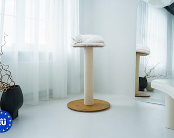 Aesthetic Wood Cat Tree with Platform, Modern Cat Tower for Living Room, Minimalist Wooden Cat Condo, Cat Scratching Post
