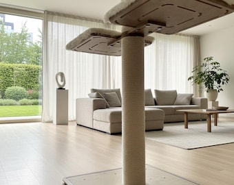 Luxury Wooden Cat Perch Stand, Modern Minimalist Cat Tree with Eco Fur Bed, Solid Wood Cat Furniture, Compact Cat Tower