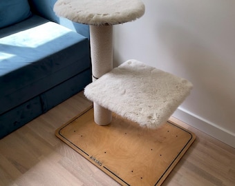 Luxury Double Bed Wood Cat Tree, Modern Cat Condo with Premium Fur Cushions, Solid Wood Modular Cat Furniture Tower