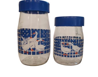 Vintage 1982 Carlton Blue Lidded Goose Canisters Set of 2