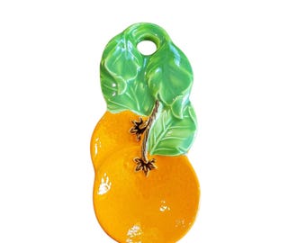 Vintage Ceramic Orange Spoon Rest