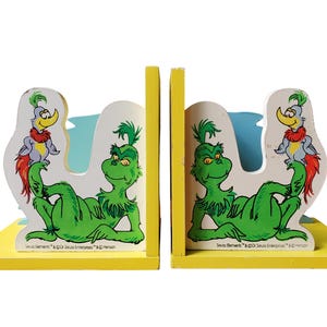 Vintage Dr. Seuss Grinch and Seuss Bird Children&#39;s Collectible Bookends