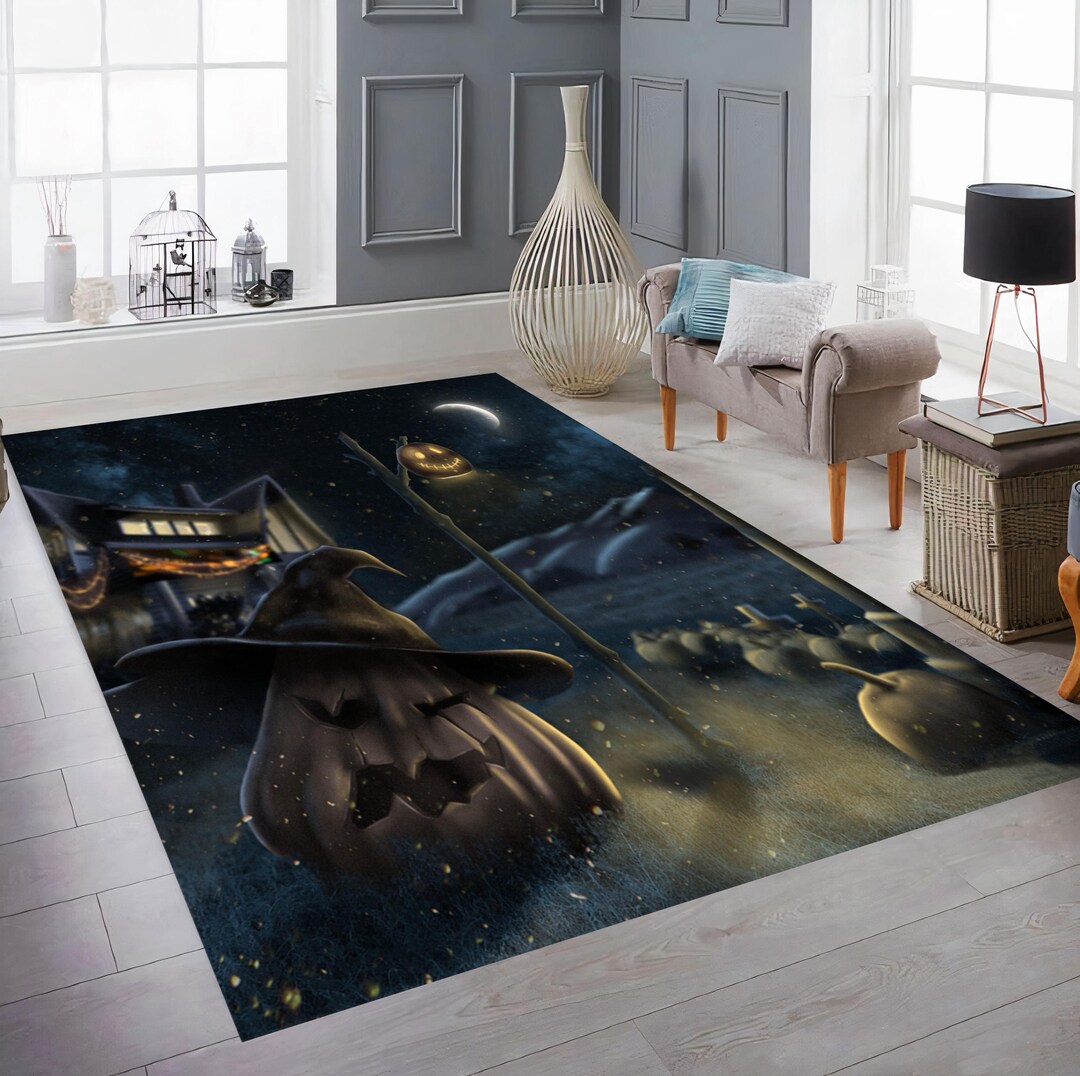 Large Spooky Rug Spooky Jack O'lantern Halloween Area Rug - Non-slip Fall Decor - Etsy