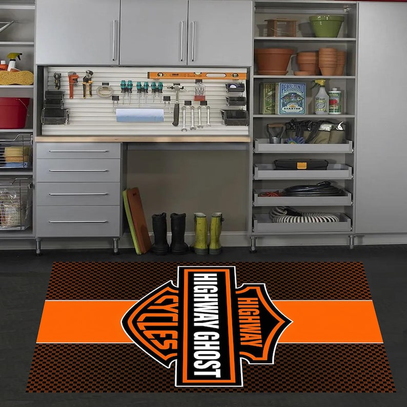 Motorcycle Garage Rug | Harley Style Gift Biker | Man Cave Decor - Etsy