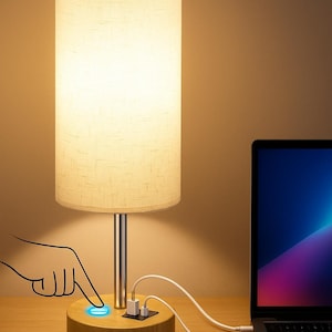 Dimmable LED Table Lamp with USB Charging - modern Bedside lamp - touch control nightstand lamps
