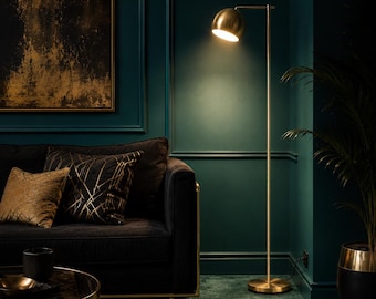 Mid-Century Modern Brass Gold Floor Lamp, Customizable Tall Standing Light