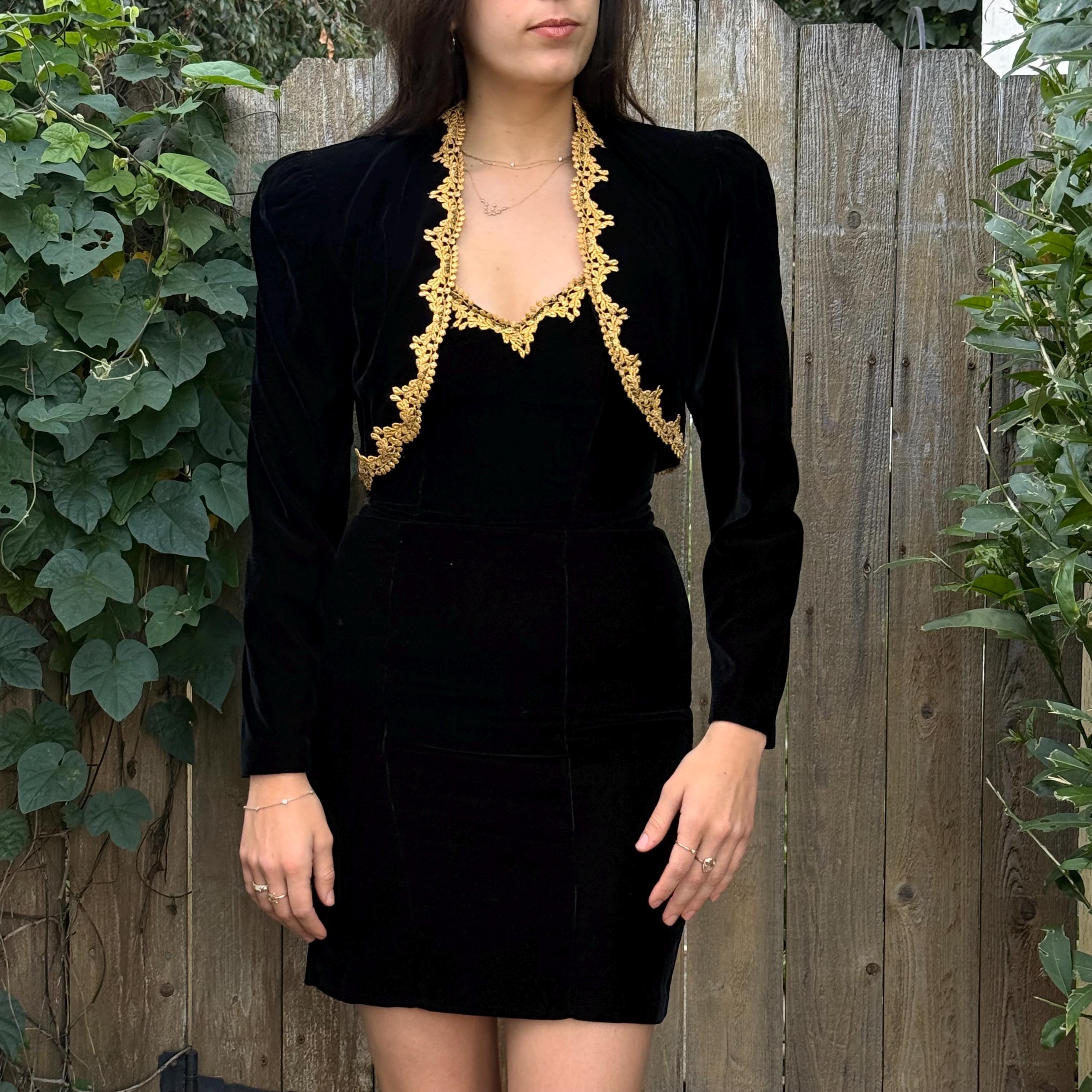 green emerald velvet dress Black Velvet Dress with Gripoix Buttons – Vintage Couture main image 0