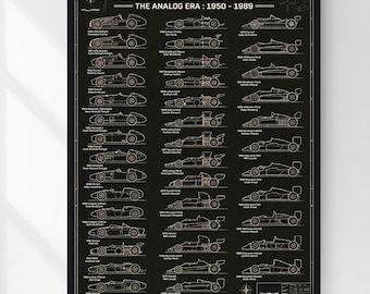 F1 World Champions Poster 1950–1989, Formula 1 Wall Art, Framed or Unframed Motorsport Print.