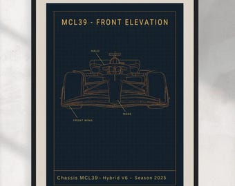 MCL39 F1 Blueprint Poster, Racing Car Technical Diagram (Digital Download)