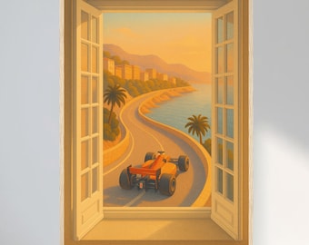 Formula 1 Racing Poster, F1 Wall Art Print, Motorsport Decor, Scenic Racing Illustration, Gift for F1 Fans, Modern Room Decor.