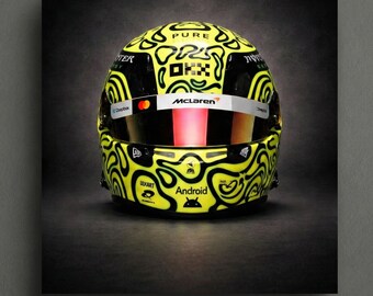 Lando Norris Helmet Poster, McLaren Formula 1 Racing Helmet Wall Art.