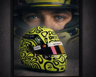 Lando Norris Helmet Poster, Iconic McLaren F1 Helmet Close-Up, Formula 1 Motorsport Wall Art Print