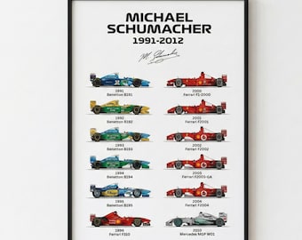 Michael Schumacher F1 Cars Poster, Formula 1 Wall Art, F1 Racing Poster, F1 Poster, Formula 1 Poster, F1 Schumacher Legend Motorsport Print.