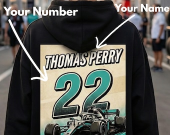 Custom Formula 1 Hoodie, Vintage Racing Poster, Personalized Name & Number