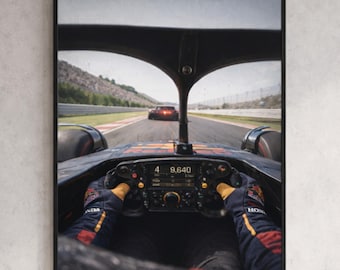 Red Bull Formula 1 Cockpit POV Poster, F1 Racing Wall Art, Motorsport Driver View Print, Max Verstappen and Isack Hadjar.