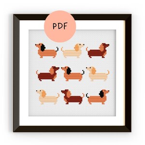 Minimalist Dachshund Cross Stitch Pattern – Minimalistisch Teckel Borduurpatroon PDF voor Beginners