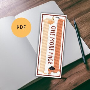 Lesezeichen-Stickvorlage Dackel (PDF) | Dackel-Kreuzstich-Lesezeichenvorlage zum digitalen Download