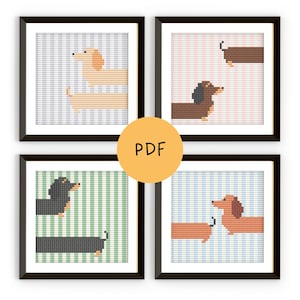 Cross Stitch Dachshund Set Easy Pattern for Beginners Instant Download