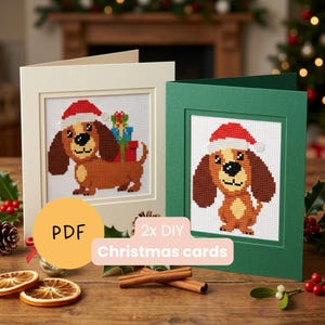 DIY Christmas Cards Cross Stitch Dachshund Pattern
