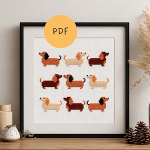 Minimalist Dachshund Cross Stitch Pattern – Minimalistisch Teckel Borduurpatroon PDF voor Beginners