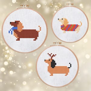 Christmas Cross Stitch Patterns Mini Embroidery Pattern Dachshund Christmas | Mini Dachshund PDF | Dachshund Winter Embroidery Designs Set of 6 image 2