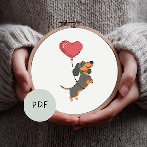 Borduurpatroon Kruissteek Teckel Digitale Download Patroon Hond | Black and Tan Dachshund Cross Stitch Pattern Dog PDF – Cute Mini Design