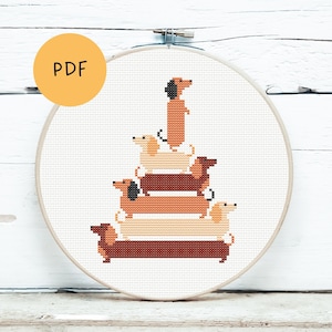 Dachshund Cross Stitch Embroidery Pattern Easy | Teckel Borduurpatroon Makkelijk PDF Kruissteek borduren