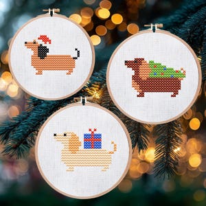 Christmas Cross Stitch Patterns Mini Embroidery Pattern Dachshund Christmas | Mini Dachshund PDF | Dachshund Winter Embroidery Designs Set of 6 image 3