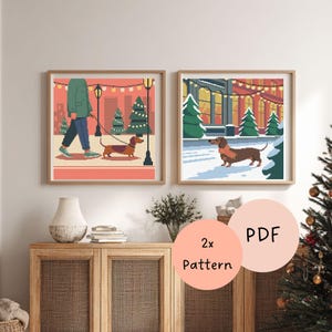 Dachshund Christmas Cross Stitch Embroidery Pattern Bundle | Dachshund Christmas Cross Stitch Pattern Set PDF | Winter Embroidery Patterns Instant Download