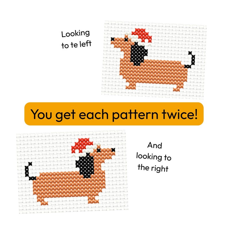 Christmas Cross Stitch Patterns Mini Embroidery Pattern Dachshund Christmas | Mini Dachshund PDF | Dachshund Winter Embroidery Designs Set of 6 image 4