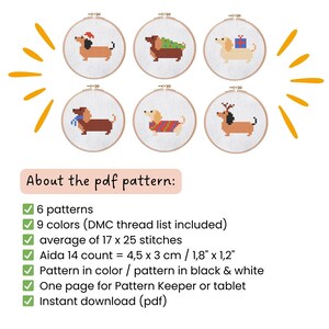 Christmas Cross Stitch Patterns Mini Embroidery Pattern Dachshund Christmas | Mini Dachshund PDF | Dachshund Winter Embroidery Designs Set of 6 image 5